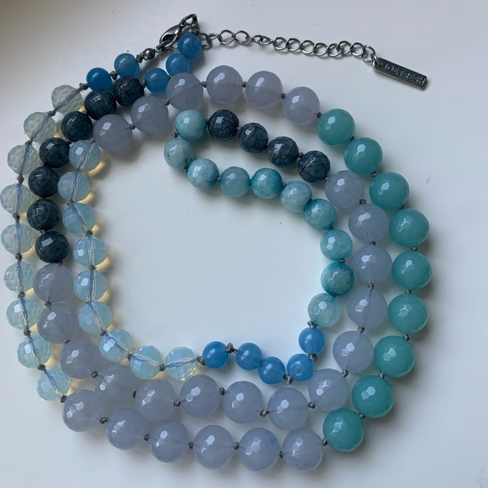 Shades of blue long beaded necklace